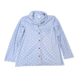 Aria Polka Dot Button Front Pajama Top Women's Size S Blue Long Sleeve
